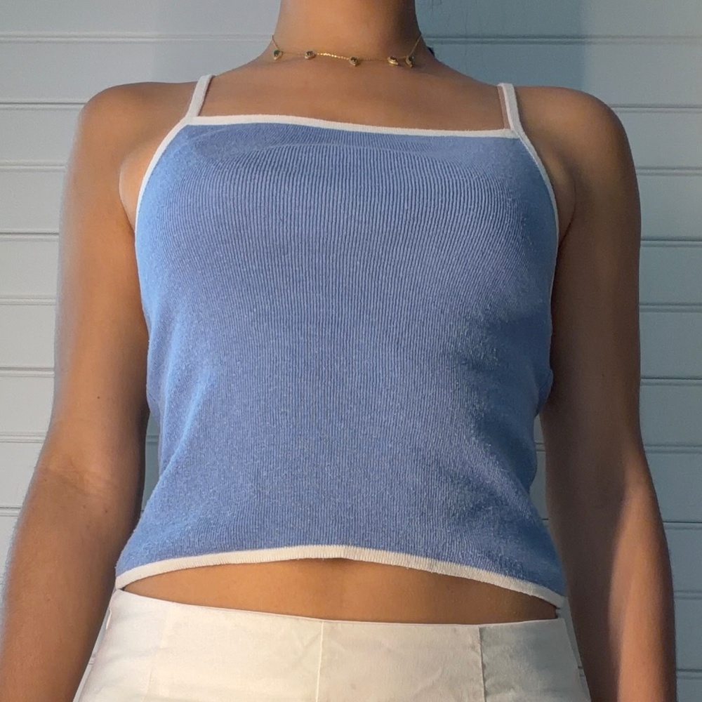 Mango Top in Baby Blue and Beige Size Small